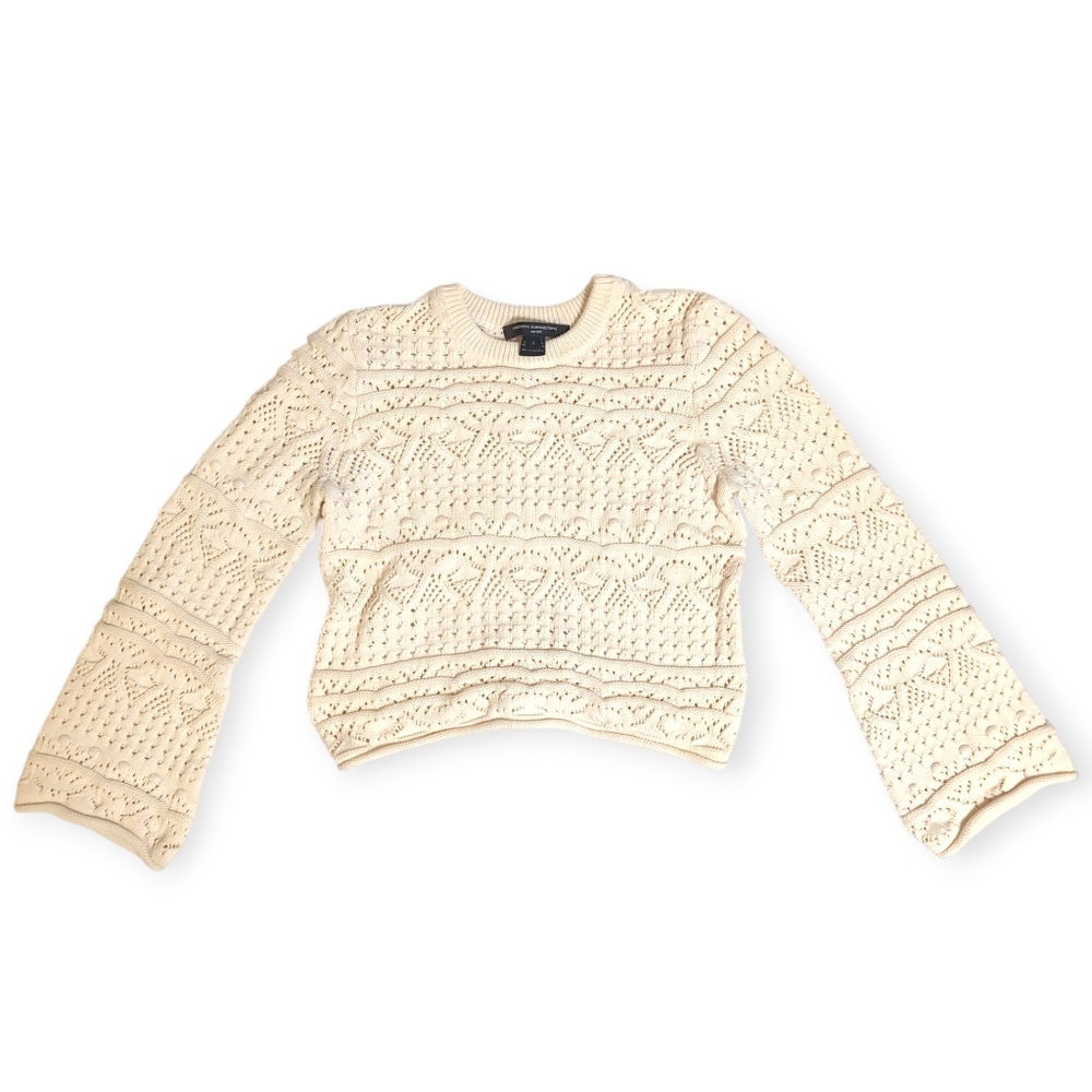 French Connection Lace Cotton Sweater with Bell Sleeves